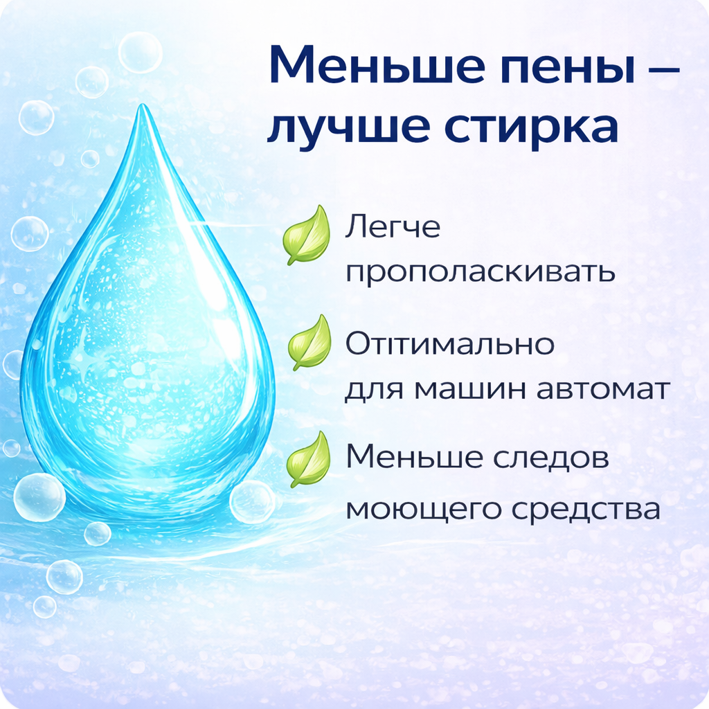 Меньше пены — эффективная стирка