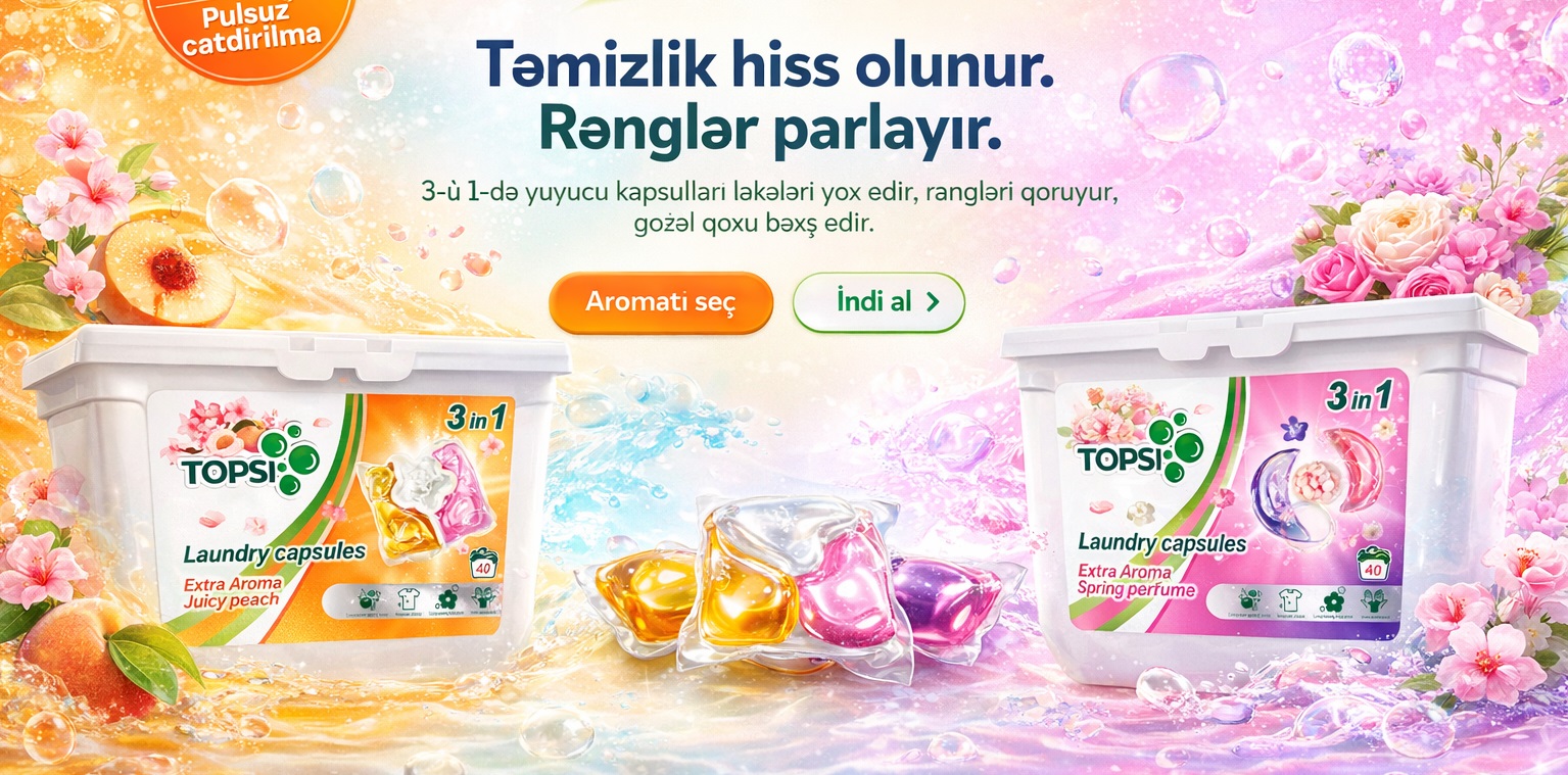 Topsi — paltar yuma kapsulları və yuyucu vasitələr