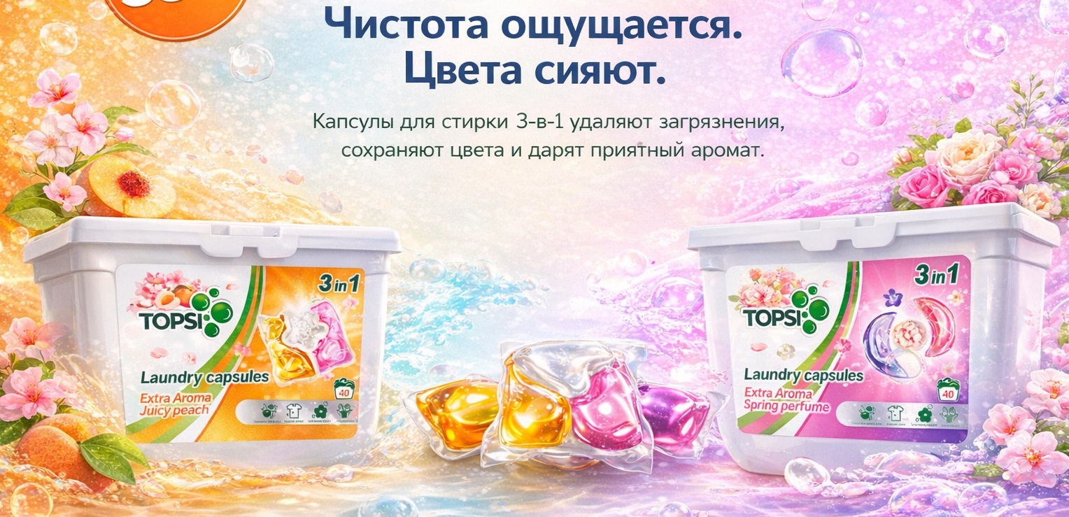 Topsi — капсулы для стирки и средства для белья